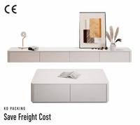 Ensemble meuble TV et table basse en panneaux multicouches et agglomérés de style européen moderne, peint en blanc, coins arrondis, pour salon