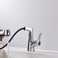 Robinet de lavabo contemporain en alliage de zinc électroplaqué et céramique, réglable en hauteur, avec douchette extractible double jet multifonction