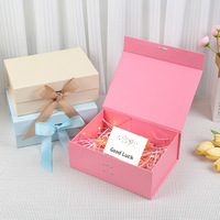 Boîte cadeau magnétique pliable en une seule pièce, en stock, avec ruban, boîte à rabat, emballage couleur unie, logo personnalisé imprimé