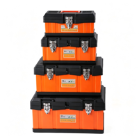 Boîte de rangement d'outils en métal portable, organiseurs empilables avec loquets pliables et plateau amovible