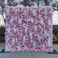 Panneau mural floral 3D DKB pour décoration de mariage, toile enroulable en tissu coloré, roses artificielles en soie, papillons, orchidées, mur floral