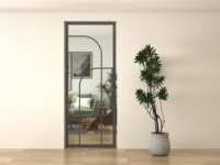 Porte coulissante en verre à cadre en acier de conception française 2026, revêtement en poudre noire, pour intérieur, maison ou bureau, 2050x800 avec verre trempé de 4 mm