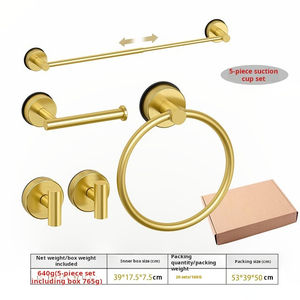 Juego de 5 piezas de baño de acero inoxidable 201, 2 ganchos, soporte para pañuelos, anillo de toalla, barra de toalla telescópica, montaje de ventosa - Product Image 4