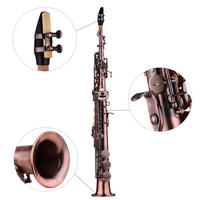 Professional Brass Straight Bb Soprano Saxophone Nickel Plated Sax Woodwind Instrument Carve Pattern Saxophone with Case Gloves