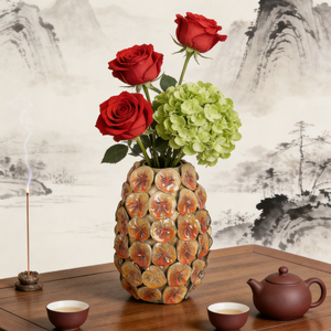 Jarrón de Cerámica de 9 Pulgadas Pintado a Mano con Forma de <span class=keywords><strong>Piña</strong></span> Marrón Artística, un Adorno Elegante - Product Image 2