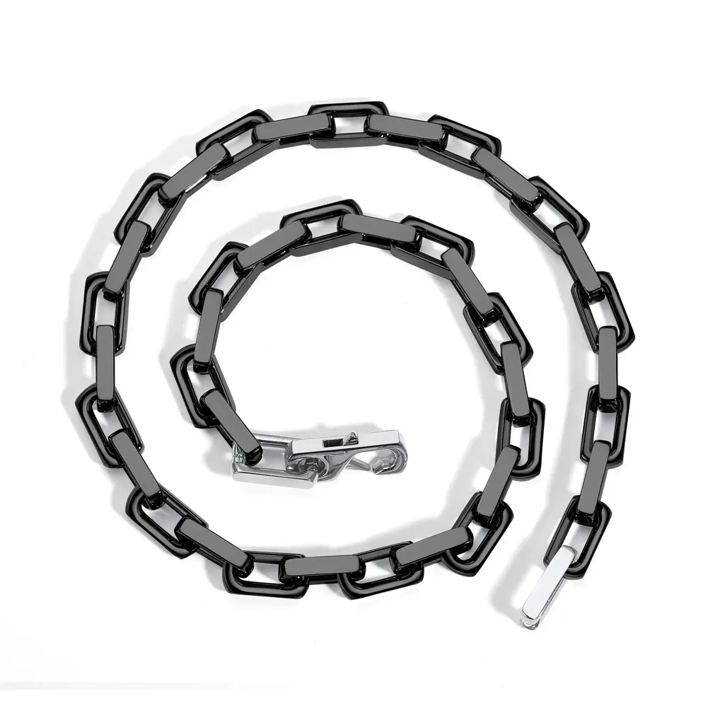 RINNTIN BTC22 Fashion Jewelry Necklace Men Ceramic Mirror Diamond Cut With 304 Stainless Steel Big Box Chain Hip Hop Chain