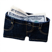 Dompet Denim Mini Vintage Boshiho 3 Lipat, Cetak Transfer Panas, Penutup Ritsleting, Penjepit Uang, Lipat, Anti RFID, Tempat Kartu Kredit