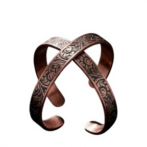 Premium Pure Copper <b>Engraved</b> Vintage Floral Scrollwork Pattern Cuff <b>Bangle</b> Adjustable Open Thin Wristband Solid Pure Metal - Product Image 1