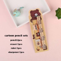 Vente flash : Papeterie japonaise kawaii en bois, cadeau pour enfants, ensemble de crayons, papeterie mignonne, articles de papeterie de dessin animé