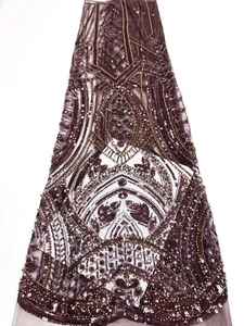 Tela de Encaje con Lentejuelas Moradas Elegantes, Encaje Africano <span class=keywords><strong>Aso</strong></span> Ebi Bordado a la Moda para Bodas y Ocasiones Especiales - Product Image 5