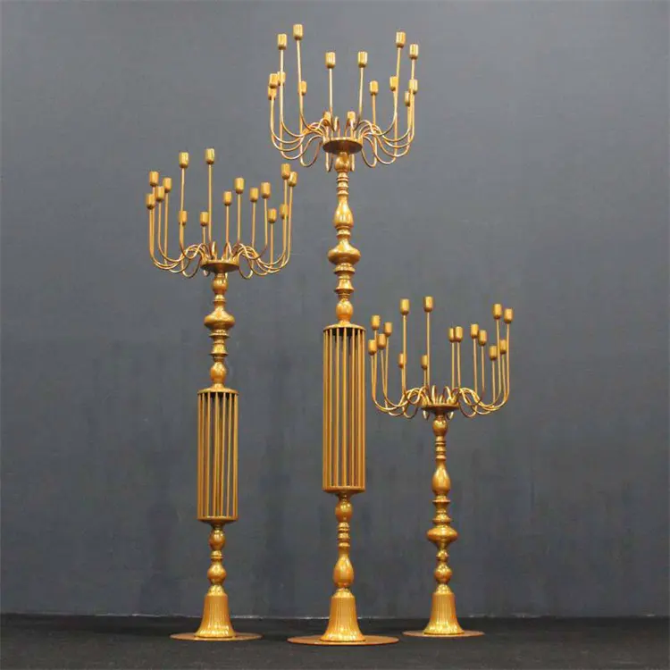 Candelabros de hierro forjado para decoración de boda, cabezas de 16 candelabro, portavelas de Metal dorado para cena, fiesta, eventos de boda