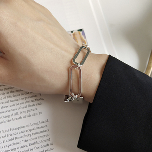 Argento Dichiarazione Spessa Catena a maglia Braccialetto Rettangolo del Braccialetto A Catena Lunga Catena di Collegamento Clip di Carta Braccialetto Per Il Regalo di Giorno <span class=keywords><strong>della</strong></span> Madre - Product Image 2