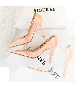 Escarpins de luxe à talons hauts et Rivets pour femmes, Escarpins à talons aiguilles en soie, escarpin grande taille, <span class=keywords><strong>chaussures</strong></span> de <span class=keywords><strong>mariage</strong></span> et de bal, 9.5cm - Product Image 6