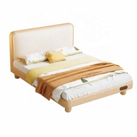 Massives Eichenholz Europäisches Leder-Polsterbett für Kinder mit Abgerundeten Ecken Minimalistisches Modernes Design Langlebige Schlafzimmermöbel