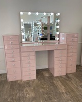 Coiffeuse LED moderne au design épuré avec miroir, tabouret et tiroirs, blanc et noir