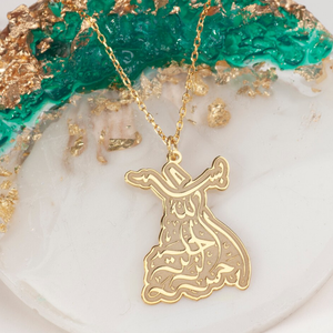 Collana Personalizzabile all'Ingrosso con Basma e Derivati, Placcata in Oro 18K, Acciaio Inossidabile 316L, Pendente Sufi per la Mamma - Product Image 3