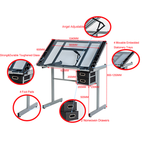 Bán buôn giá rẻ giá Glass Top kiến trúc sư gỗ cổ điển soạn thảo bảng với lưu trữ - Product Image 4