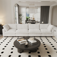 ATUNUS Sofá Seccional Modular Cómodo y Lavable en Forma de I, Color Beige en Stock, Conjunto de Sofás de Sala de Pana Gruesa a Rayas de Felpa