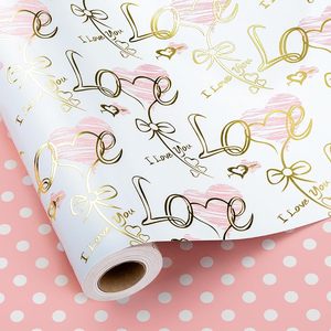 Wedding Wrapping <b>Paper</b> <b>Roll</b> 17 Inch X 33 Feet Gold Love Bow Print Gift <b>Wrap</b> For Bridal Shower Valentine's Day Birthday - Product Image 1