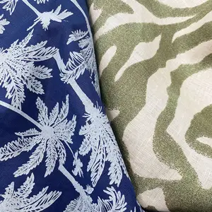 Итальянский заказ stocklot винтажная Гавайская ботаническая трафаретная однотонная хлопчатобумажная льняная ткань с принтом для женских рубашек