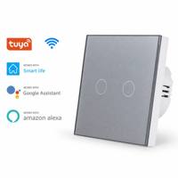 Interruttore Luce Smart WiFi Standard EU 2 Gang con Pannello Touch 240V, Controllo Vocale, Timer, Controllo App, Vetro Temperato, 10A, Impermeabile