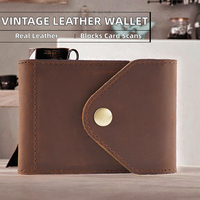 Dompet Kulit Sapi Asli Buatan Tangan Gaya Vintage, Lipat Dua, Tempat Kartu, Kancing Penutup, Anti-RFID, Anti-Maling, Modis