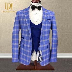 <span class=keywords><strong>Traje</strong></span> Formal a <span class=keywords><strong>Cuadros</strong></span> para Hombre, Verano, <span class=keywords><strong>Traje</strong></span> de Hombre de Una Sola Fila de Botones, Tejido Fino - Product Image 1