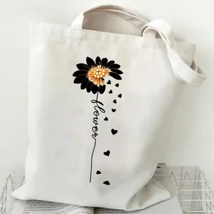 Bolsos de compras florales con diseño de luna para mujer, bolsos de lona de gran capacidad, estilo casual para estudiantes, bolso de hombro con diseño de plantas, bolsos de mano con diseño de flores silvestres para mujer - Product Image 6