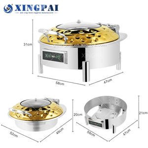 XINGPAI Fournitures <span class=keywords><strong>de</strong></span> restaurant et d'hôtel Chauffe-plats martelés en acier inoxydable <span class=keywords><strong>de</strong></span> luxe en or avec couvercle en verre - Product Image 6