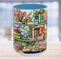Étagère à livres en vitrail 2D, Tasse à thé en porcelaine, Cadeau créatif écologique pour les amateurs de livres, Décoration de table, Noël, Fête des Mères