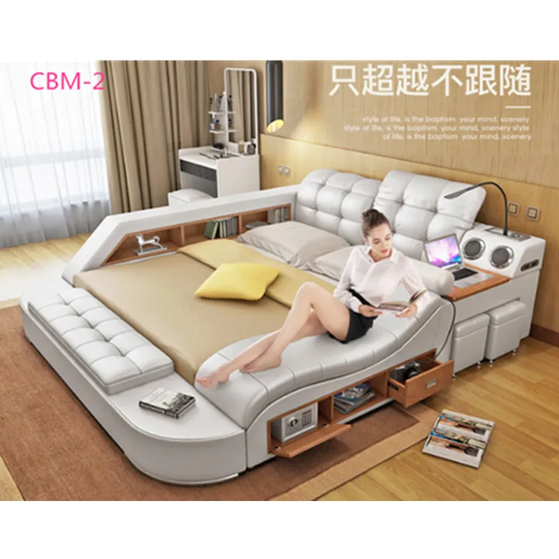 Cama de couro moderna elegante, cama massageadora com áudio