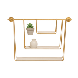 Mensola a Parete a Tre Livelli in Metallo e Legno, Organizzatore Espositivo per Arredamento Casa - Product Image 2