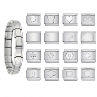 Abalorios de Plata Italianos para Pulsera Modular de Acero Inoxidable de 9mm, con Diseños de Corazón, Cruz, Luna, Flor y Lazo, Venta al por Mayor, Regalo de Joyería DIY