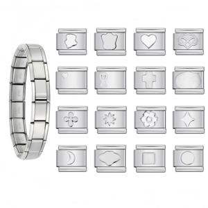 Liontin Perak Italia Bentuk Hati Salib Bulan Bunga Pita 9mm Baja Tahan Karat Modular untuk Gelang, Grosir, Perhiasan DIY, Hadiah - Product Image 1