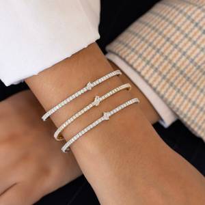 Women's Luxury 18K Solid Gold Diamond Tennis Bracelet with Pear-Shaped <b>Stones</b> for Anniversary & Wedding - Product Image 4