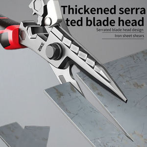 Stainless Steel Heavy Duty Multi-Purpose DIY Tin Snips with Smooth <b>Edge</b> <b>Rubber</b> Handles for Cutting Metal Plastic Leather Cable - Product Image 2