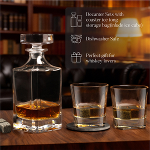 Carafe à whisky en verre à l'ancienne avec logo personnalisé et 4 verres 750 ml Style américain Coffret cadeau de mariage OEM/ODM disponible - Product Image 1