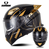 Casque intégral de moto SOMAN à double visière, design vaisseau spatial en fibre de verre, certifié 3C, tailles chinoises MLXLXXLXXXL