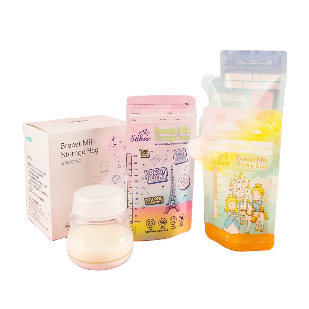 Baysun-bolsas de almacenamiento de leche materna con etiqueta personalizada, sin Bpa, con cremallera, esterilizado, venta al por mayor