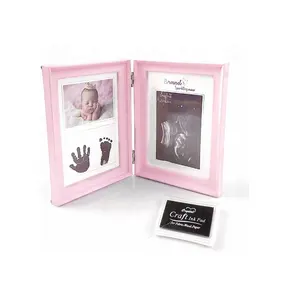 Newborn Baby DIY Hand and Footprint Souvenirs Gift Ideas Pink Color Frame Kit Inkless keepsake hinge
