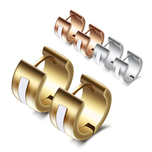 Boucles d'oreilles clous pour hommes en acier inoxydable, 7 mm, design géométrique rond, or rose, argent, or, pour usage quotidien - Product Image 1