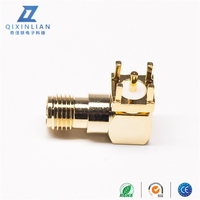 Conector RF hembra de ángulo recto RP SMA chapado en oro de 90 grados, conectores coaxiales internos roscados externos