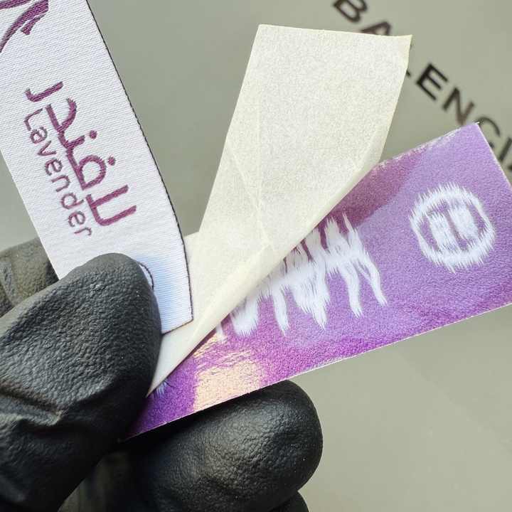 Custom Brand Logo Straight Cut Label Sew on Clothing Beck Tag Purple Polyester Yarn Cotton Woven Labels for Garments