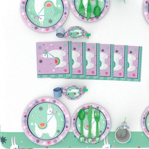 Alpaca Party Supplies Set 60-80 Pcs Cartoon Birthday Tableware Decorations for Children's Parties - Product Image 3