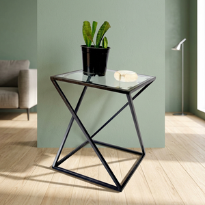 Table basse géométrique moderne en métal avec plateau en verre trempé, table d'appoint contemporaine pour salon, chambre, bureau, balcon - Product Image 6