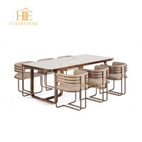 Ensemble de table de salle à manger en marbre italien de luxe et 8 chaises ensemble de table de meubles de salle à manger de luxe
