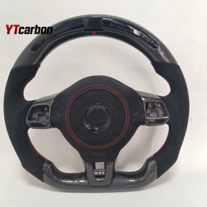 YTcarbon para <span class=keywords><strong>Golf</strong></span> MK6 GTI <span class=keywords><strong>GTD</strong></span> R-line R Racing Style <span class=keywords><strong>Volante</strong></span> LED de fibra de carbono real personalizado - Product Image 1