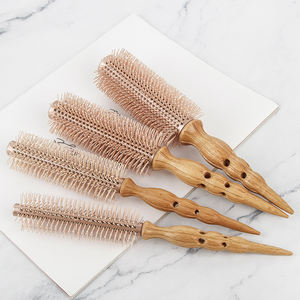 <span class=keywords><strong>Peine</strong></span> rizador de rodillo de barril de madera con masaje Dientes de nylon Oro Rosa Cómodo Estilo de moda Tamaño grande Uso en el Salón del hogar - Product Image 2