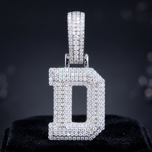Colgante de Plata 925 con Moissanita Letra B, Charm Inicial Iced Out, Corte Brillante Redondo, Joyería Unisex para Fiesta Hip Hop, Regalo - Product Image 2