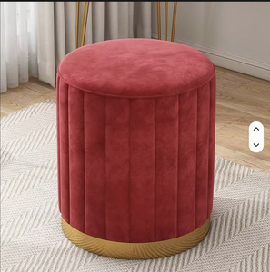Premium Pink Leather Pleated Round o <b>Stool</b> with Gold Base and <b>Storage</b> Foot <b>Stool</b> for Living Room Home Furniture - Product Image 4